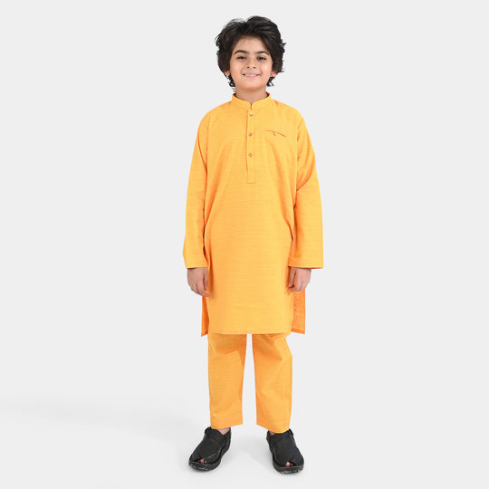 Boys Cotton Slub 3 Piece Suit (Royal Motif)-Citrus