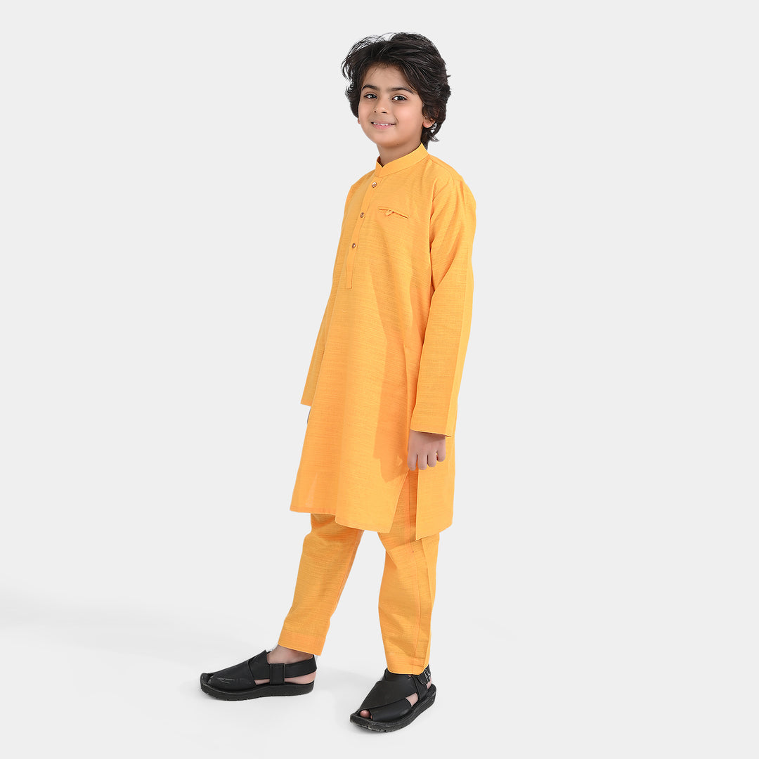 Boys Cotton Slub 3 Piece Suit (Royal Motif)-Citrus