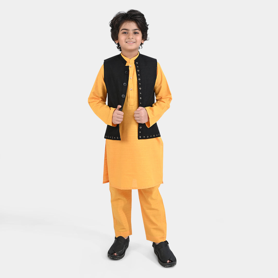 Boys Cotton Slub 3 Piece Suit (Royal Motif)-Citrus