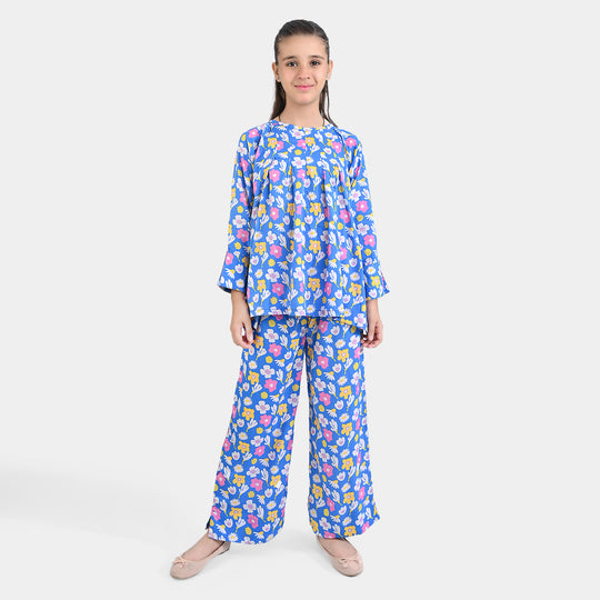 Girls Viscose Co-ord Set Floras-Blue