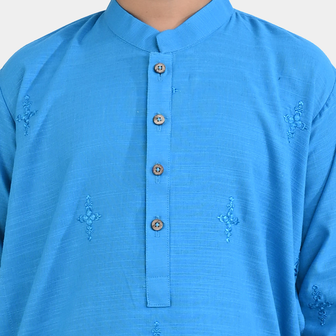 Boys Cotton Slub Shalwar Suit EMB-Blue