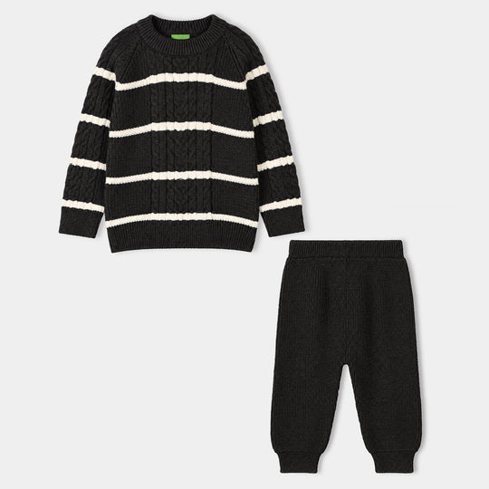 Infant Boys Acrylic Co-ord Set-Stripe Cable-GREY