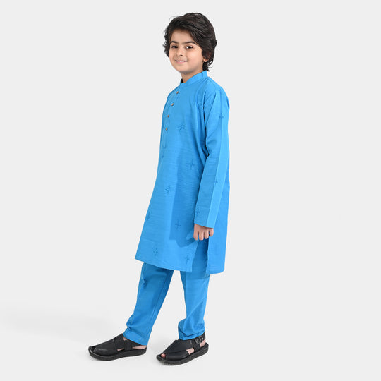 Boys Cotton Slub Shalwar Suit EMB-Blue