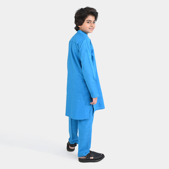 Boys Cotton Slub Shalwar Suit EMB-Blue