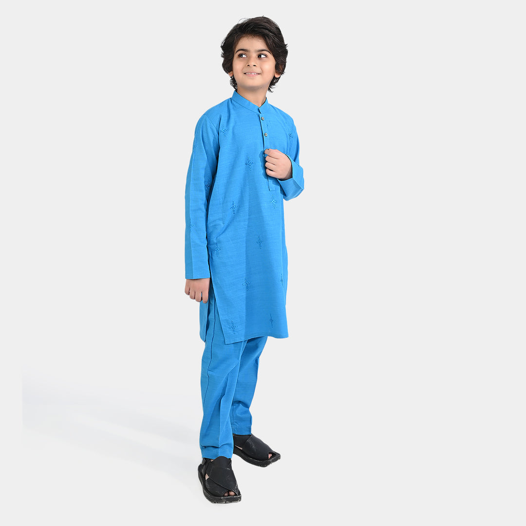 Boys Cotton Slub Shalwar Suit EMB-Blue