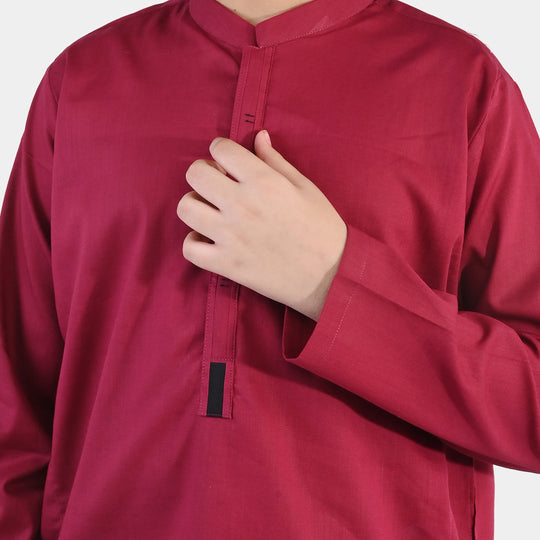 Boys Cotton Slub Kurta (Beet)-RED