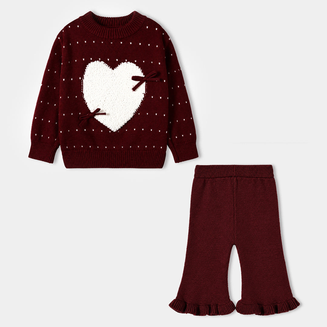 Infant Girls Acrylic Co-ord Set-Heart-MAROON
