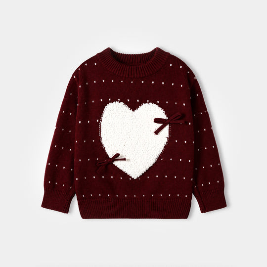 Infant Girls Acrylic Co-ord Set-Heart-MAROON