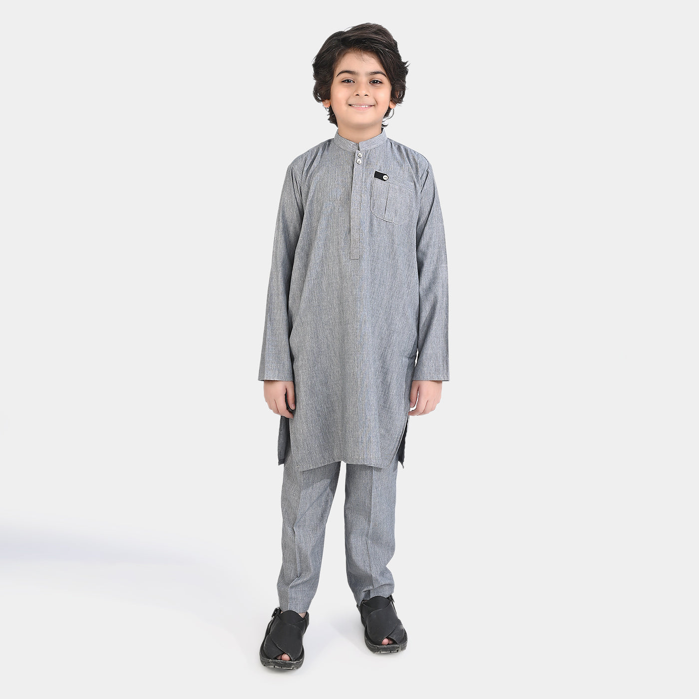 Boys Poly Viscose Shalwar Suit (Front Pocket)-GREY