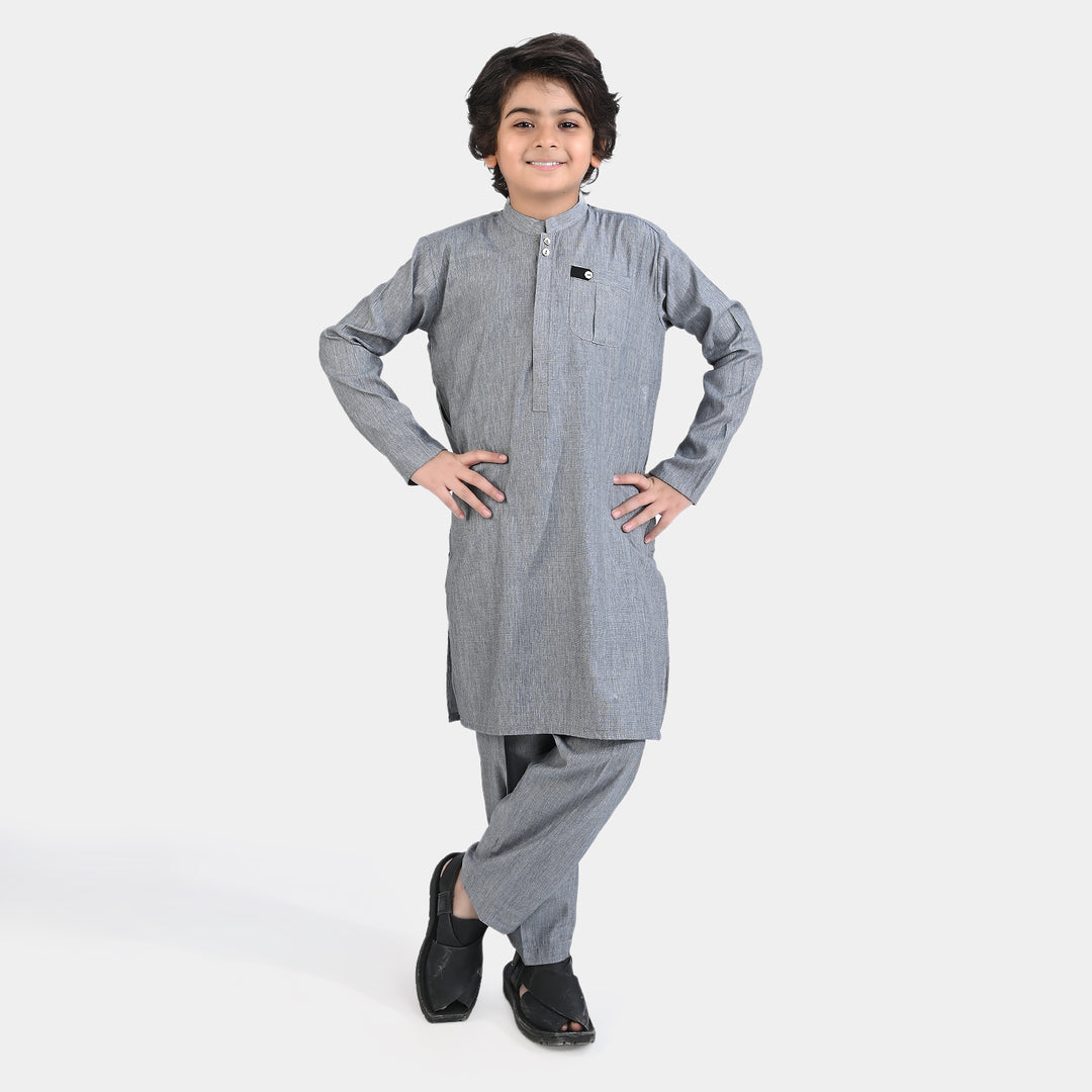 Boys Poly Viscose Shalwar Suit (Front Pocket)-GREY