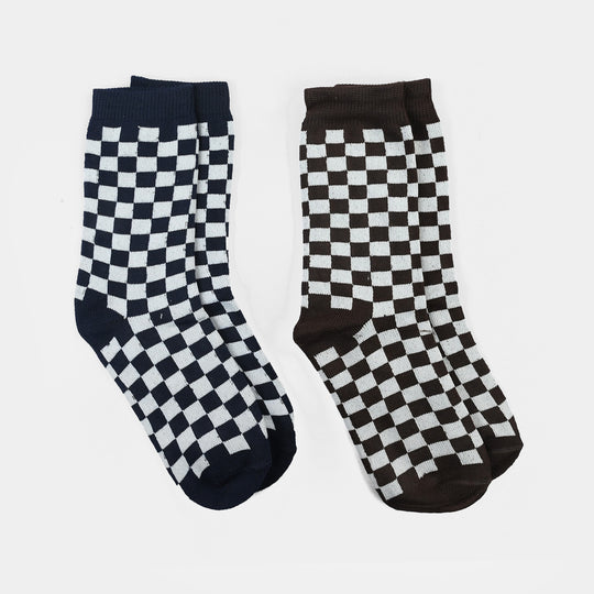 Boys Socks Pack Of 2 Check-Brown.Blue