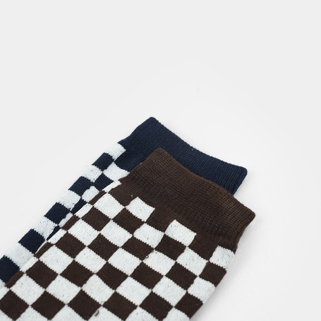 Boys Socks Pack Of 2 Check-Brown.Blue