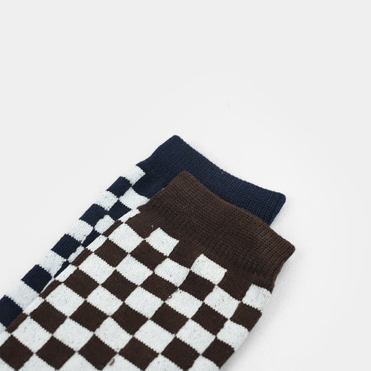 Boys Socks Pack Of 2 Check-Brown.Blue