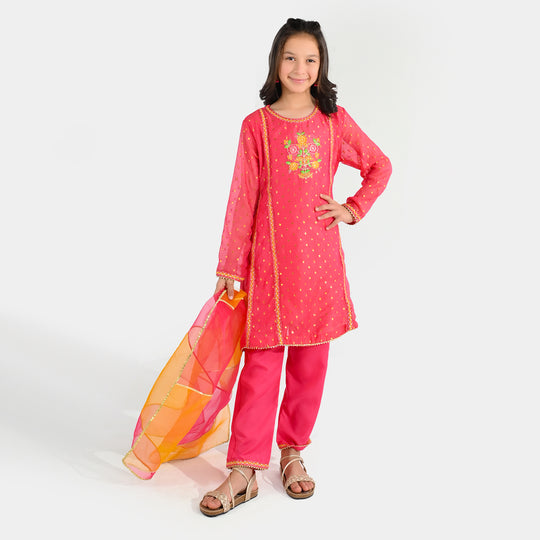 Girls Chiffon 3-Piece Set (Zeenat) - Pink/Orange