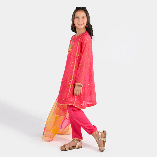 Girls Chiffon 3-Piece Set (Zeenat) - Pink/Orange