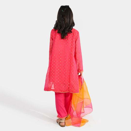 Girls Chiffon 3-Piece Set (Zeenat) - Pink/Orange