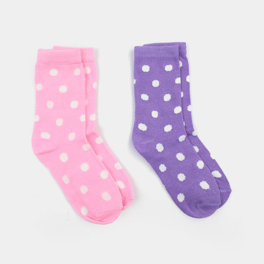 Girls Socks Pack Of 2 Polka Dots-Lilac.Pink