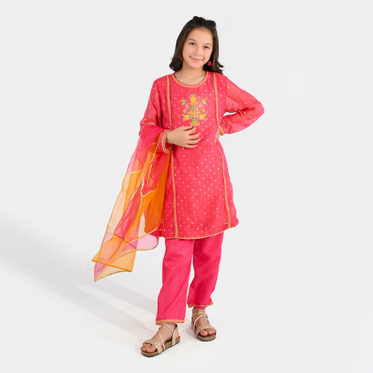Girls Chiffon 3-Piece Set (Zeenat) - Pink/Orange