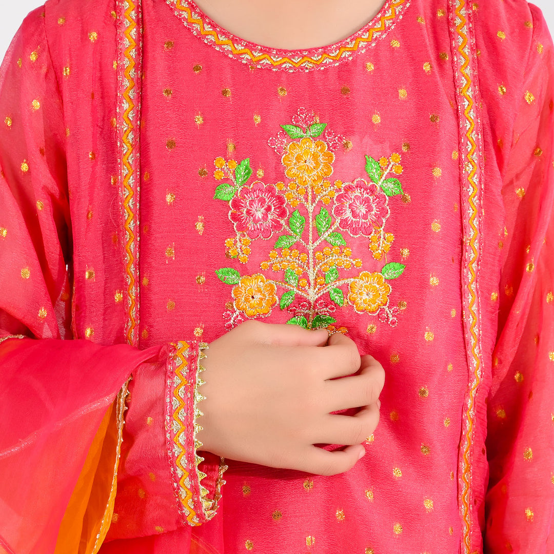 Girls Chiffon 3-Piece Set (Zeenat) - Pink/Orange