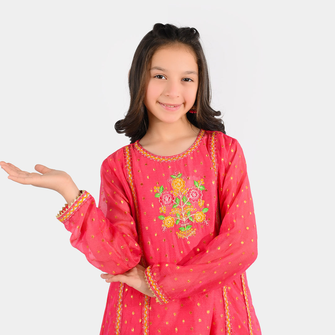Girls Chiffon 3-Piece Set (Zeenat) - Pink/Orange