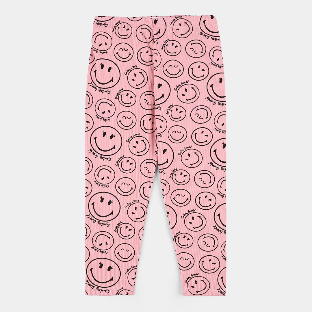 Girls 2x1 Rib Printed Tight Smile-Candy Pink