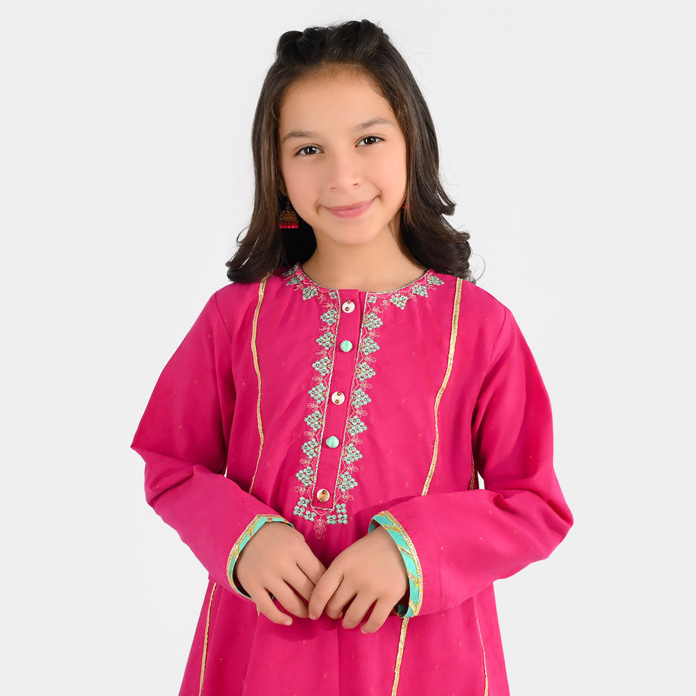 Girls Jacquard 3Pcs Dil Naz-Shocking Pink
