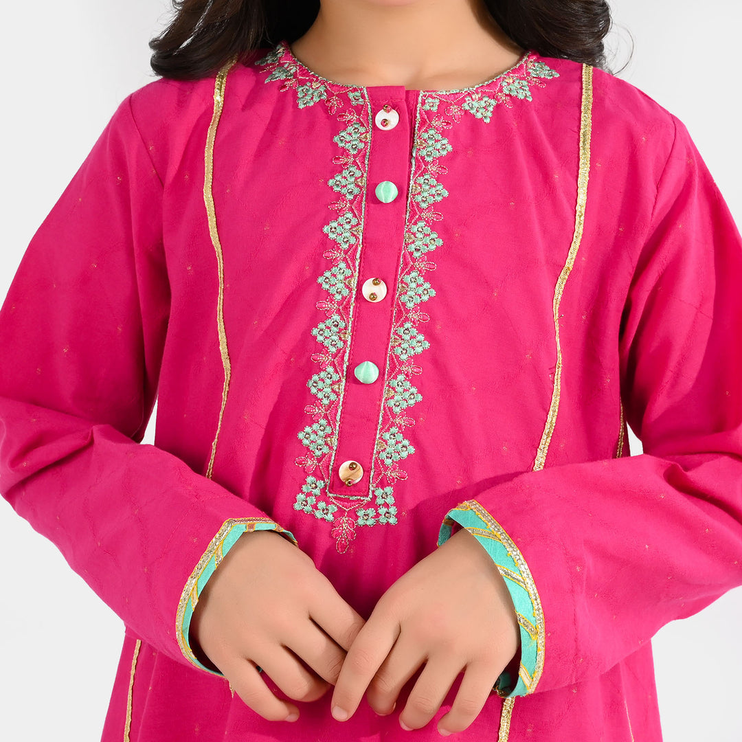 Girls Jacquard 3Pcs Dil Naz-Shocking Pink