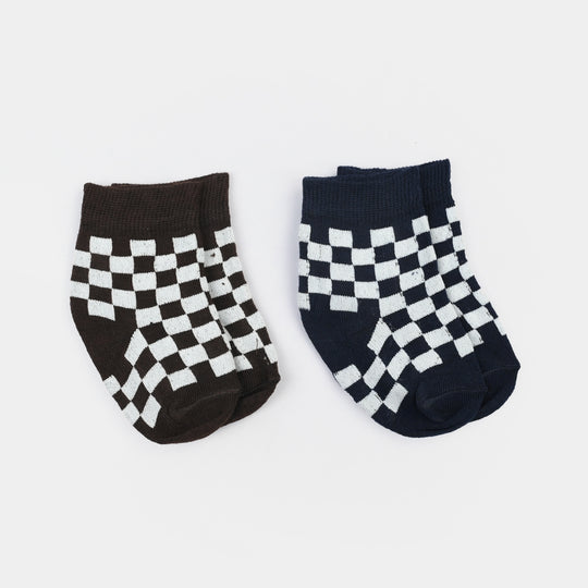 Infant Boys Socks Pack Of 2 Check-Brwn.Blue