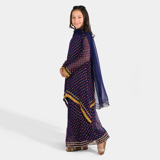 Girls Chiffon Suit (3 Piece) - Purple