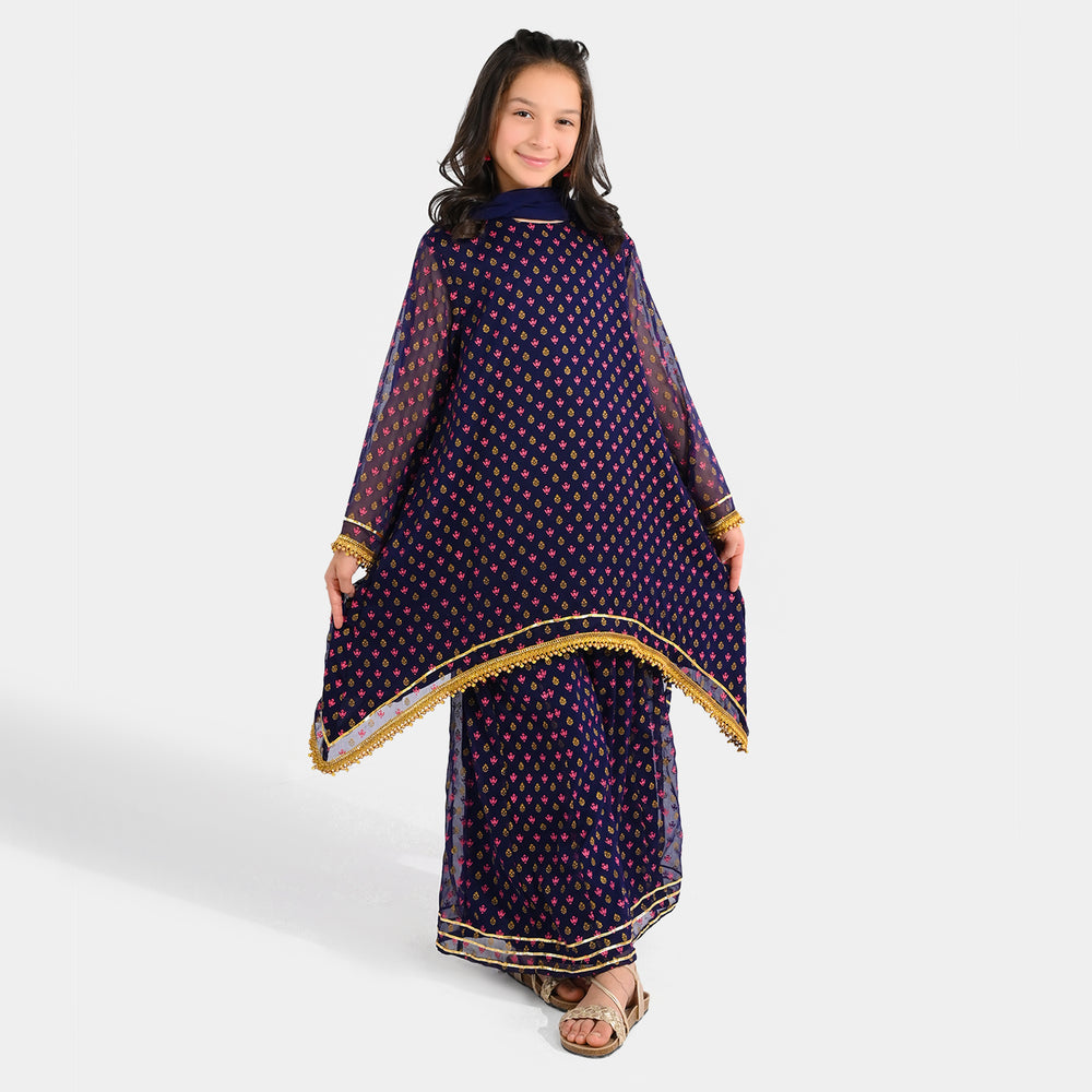 Girls Chiffon Suit (3 Piece) - Purple