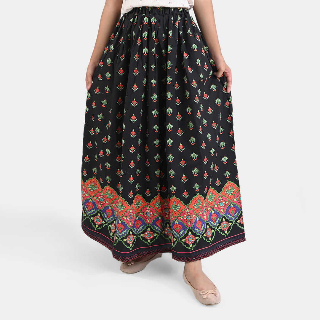 Girls Cotton Poplin long Skirt Rung Ja-BLACK