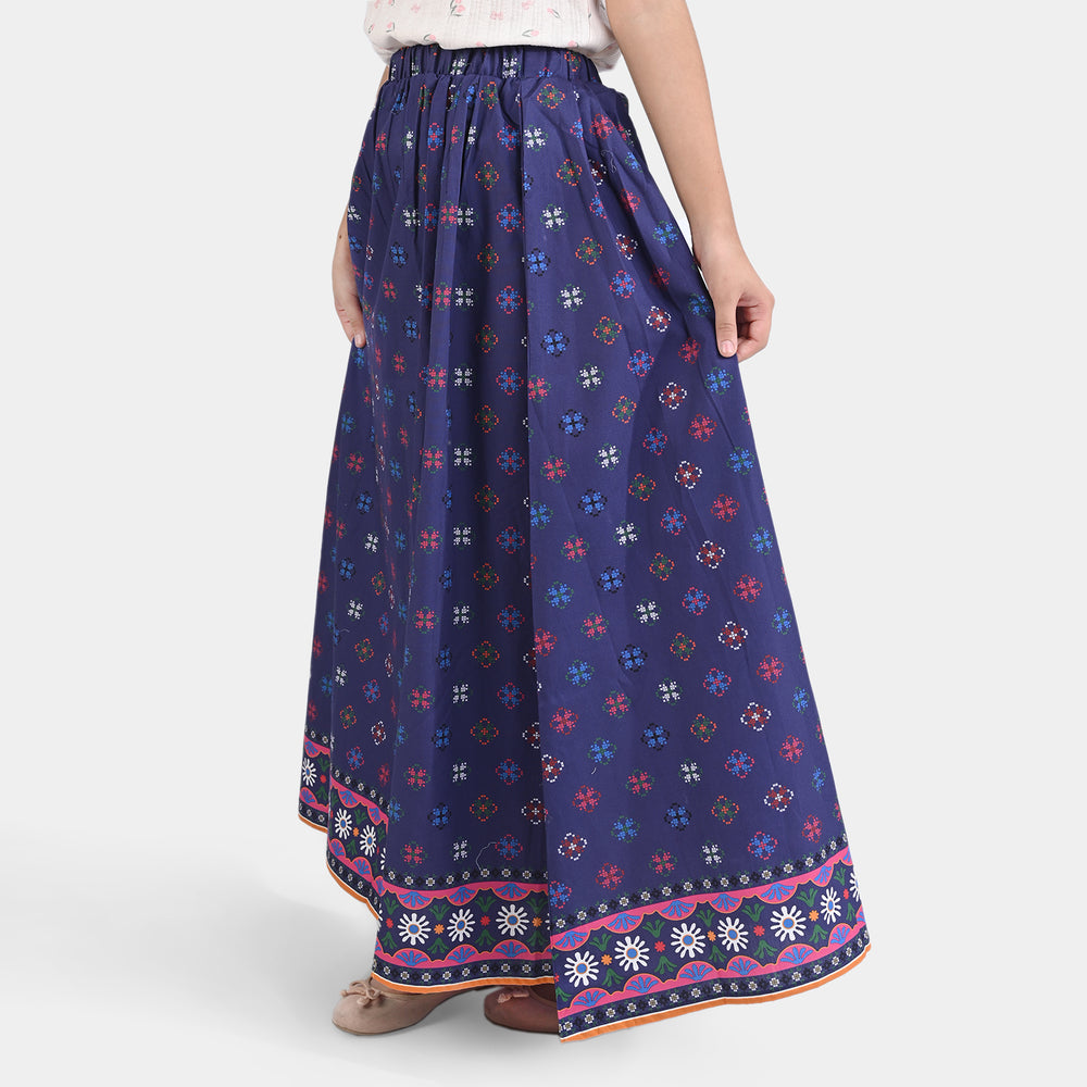 Girls Cotton Poplin long Skirt Calla-Blue