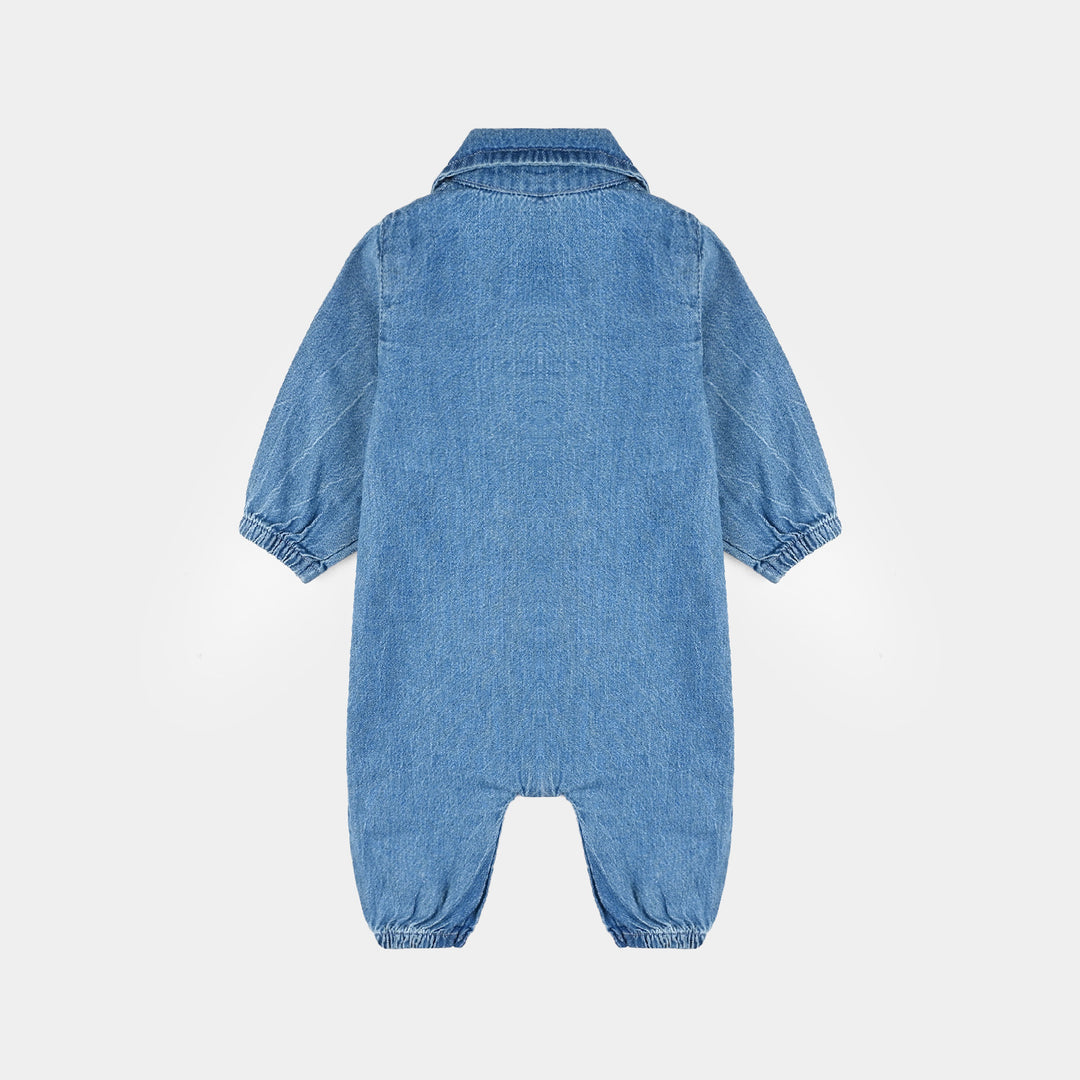 Infant Boys  Denim Romper EMB Dino-LT.Blue