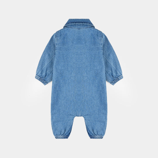 Infant Boys  Denim Romper EMB Dino-LT.Blue