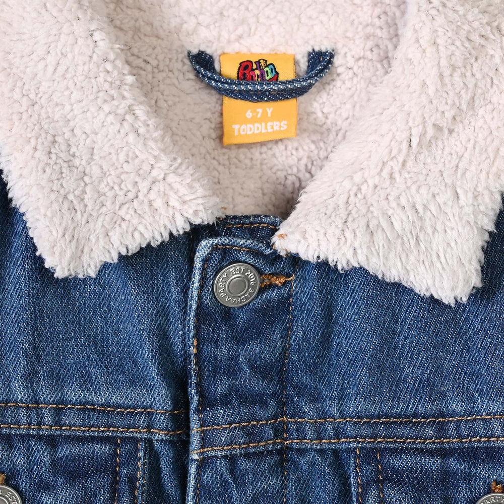 Boys Denim rigid Woven Jacket Character-Mid Blue