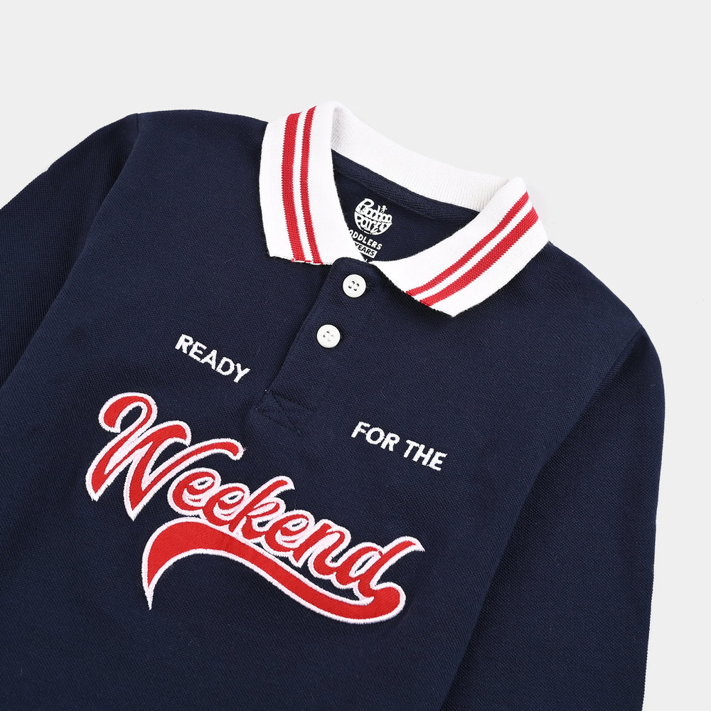 Boys Jumbo Pique Polo F/S Weekend-NAVY