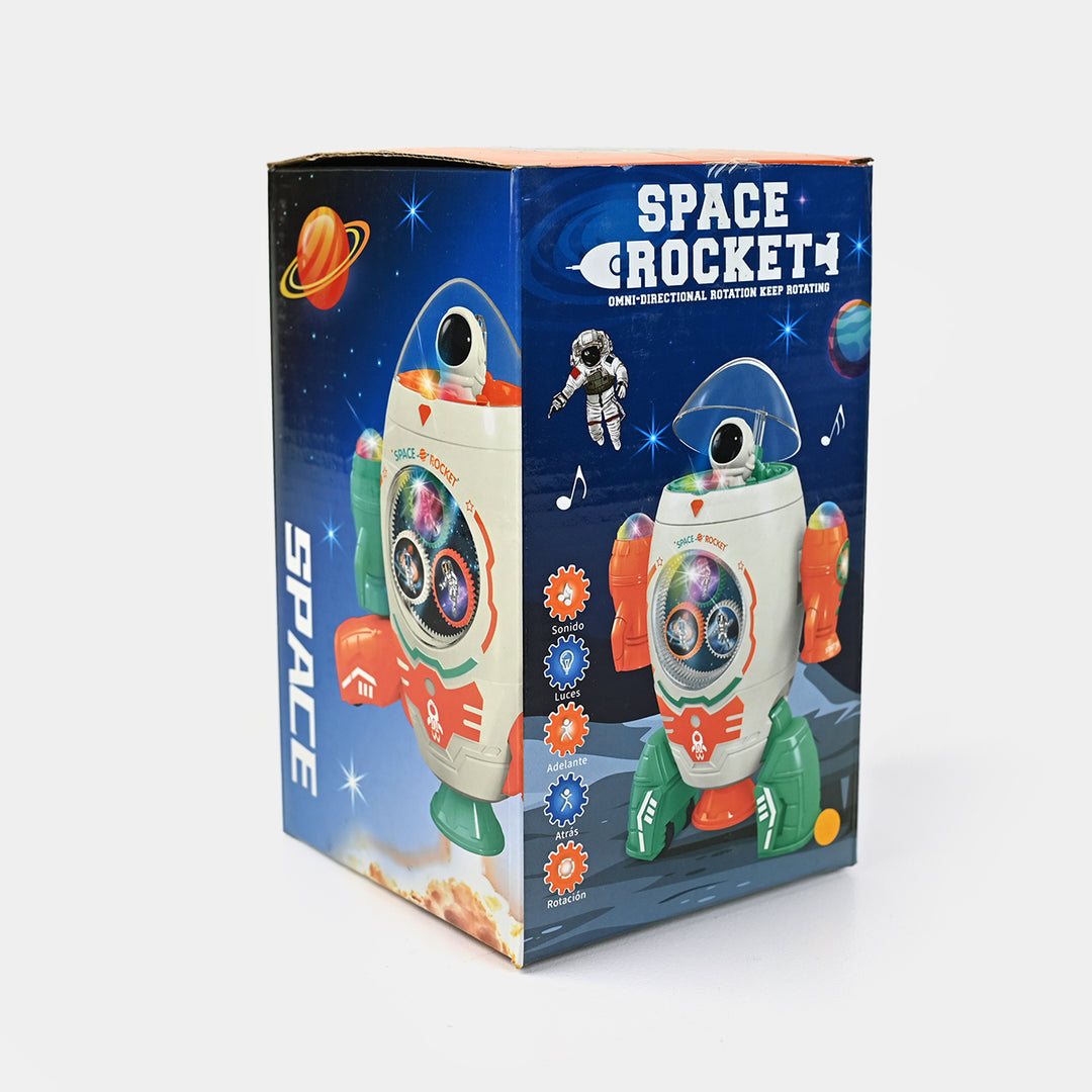 Space Rocket Robot Electric Transparent Gear Toy With Sound and Light