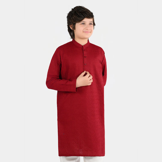 Boys Cotton Poplin Embroidered Kurta (Winery Chicken Kari) - Maroon