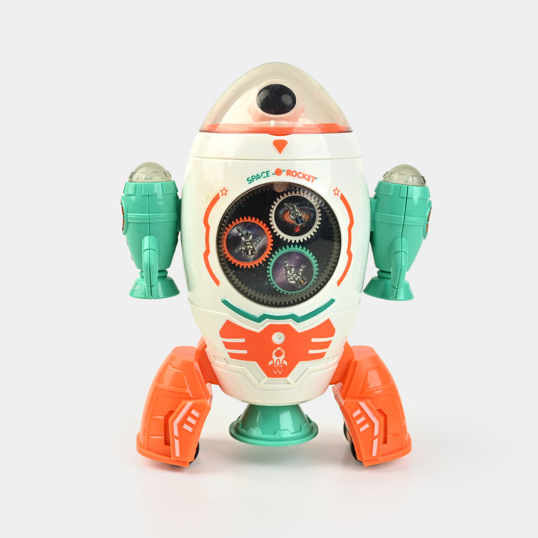 Space Rocket Robot Electric Transparent Gear Toy With Sound and Light