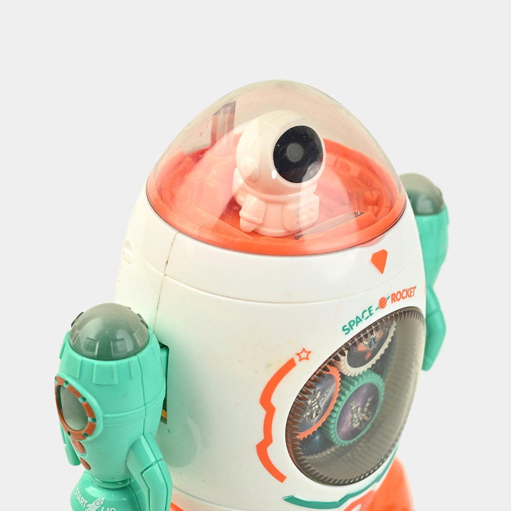 Space Rocket Robot Electric Transparent Gear Toy With Sound and Light