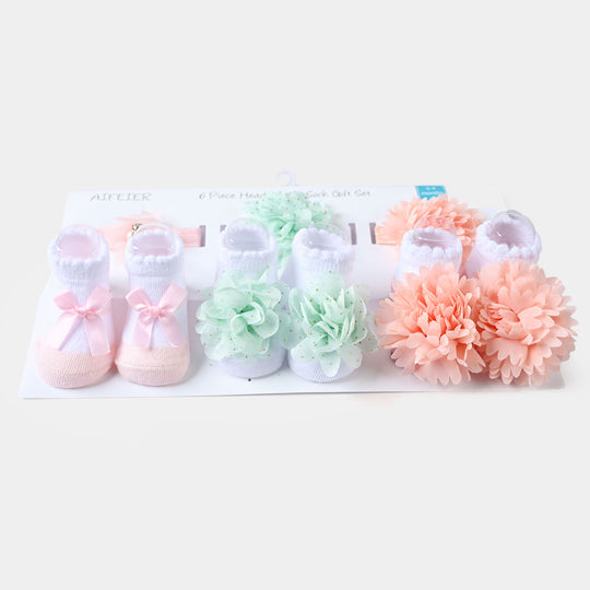 Baby Girl Socks & Headband Pack of 6PCs Gift Set