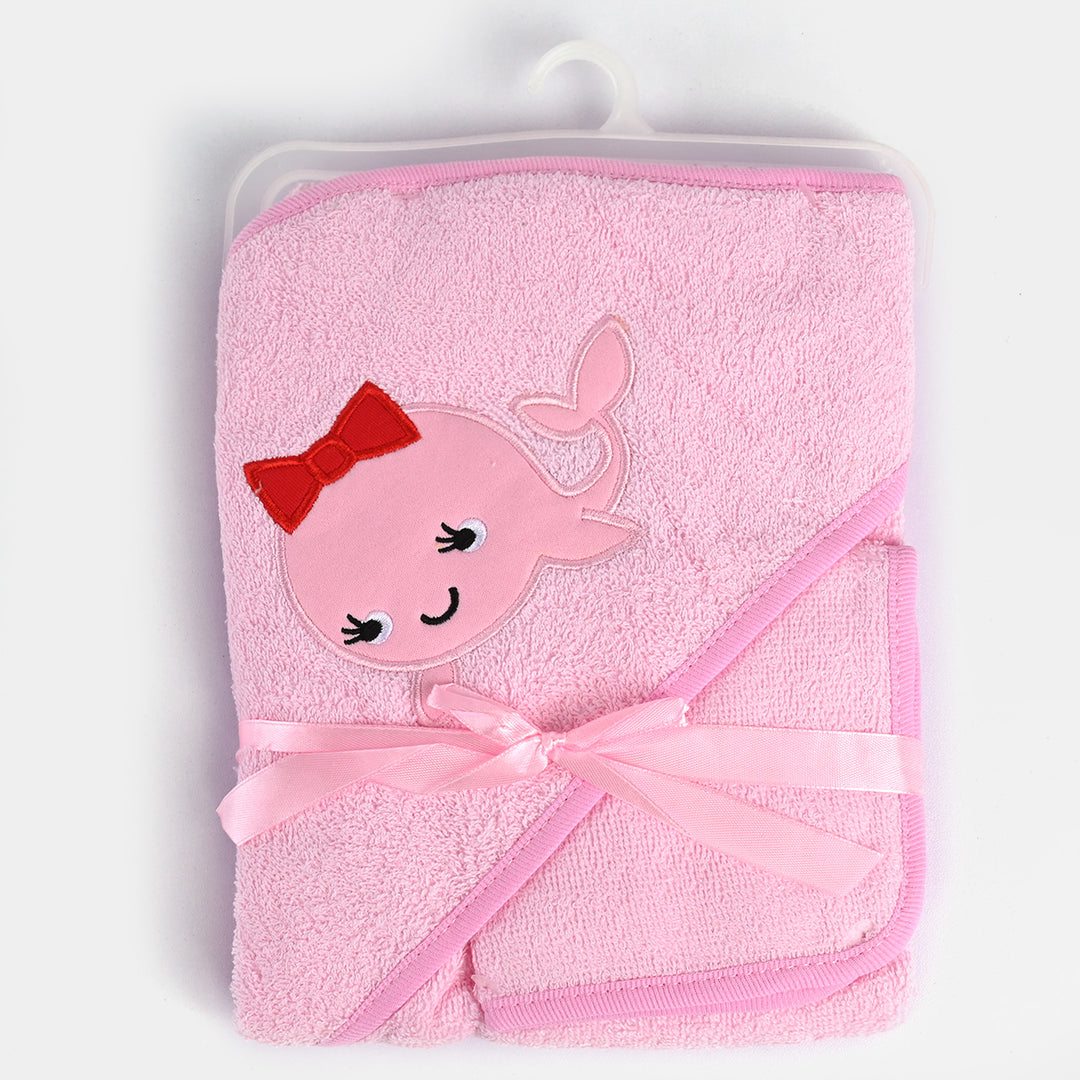 Baby Hooded Bath Towel +1 PCs Face Towel-Pink