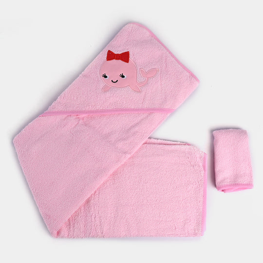 Baby Hooded Bath Towel +1 PCs Face Towel-Pink