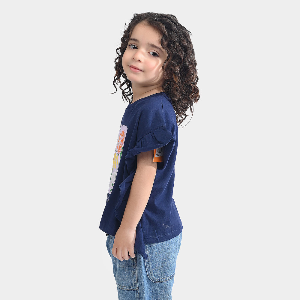 Girls Cotton Jersey T-Shirt H/S Happy Thoughts-Navy Blue
