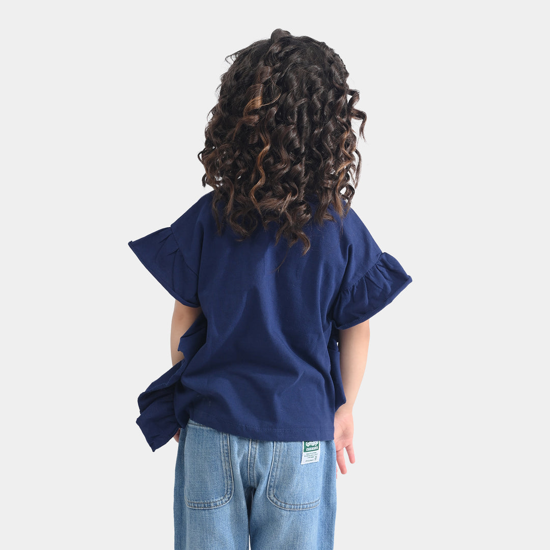 Girls Cotton Jersey T-Shirt H/S Happy Thoughts-Navy Blue