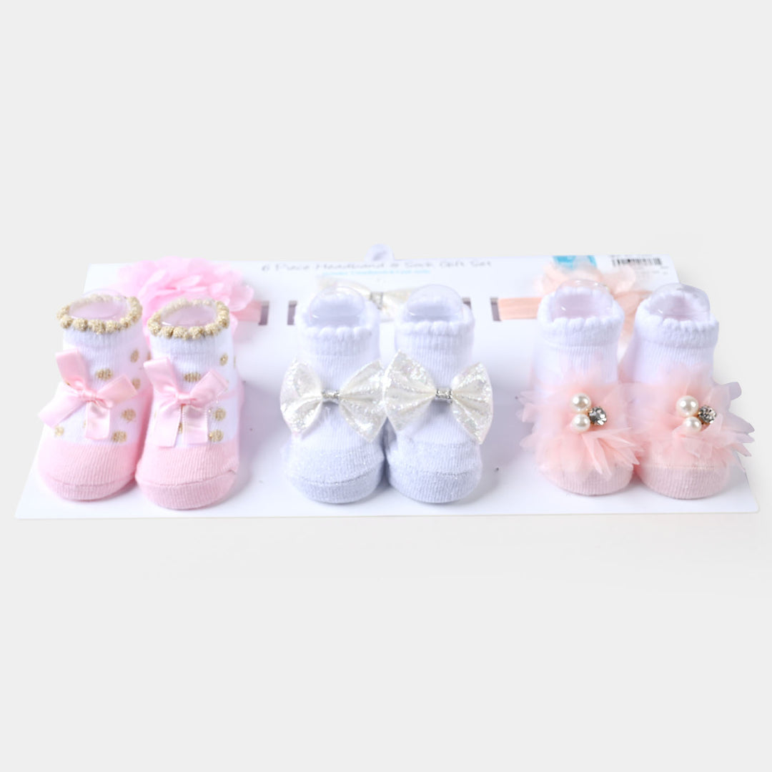 Baby Girl Socks & Headband Pack of 6PCs Gift Set