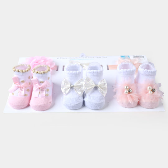 Baby Girl Socks & Headband Pack of 6PCs Gift Set