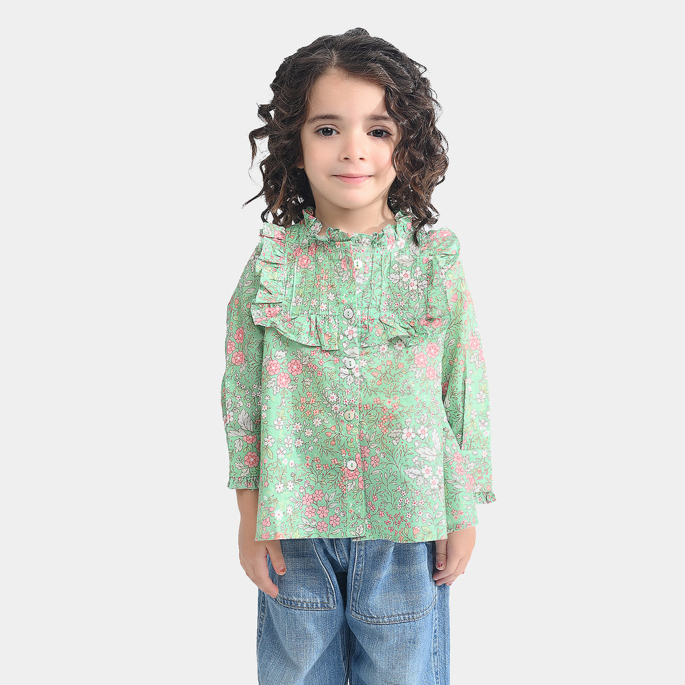 Girls Cotton Poplin Casual Top Minty-Multi