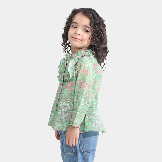 Girls Cotton Poplin Casual Top Minty-Multi