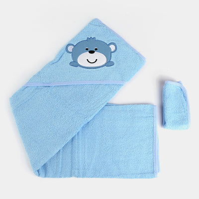 Baby Hooded Bath Towel +1 PCs Face Towel-Blue